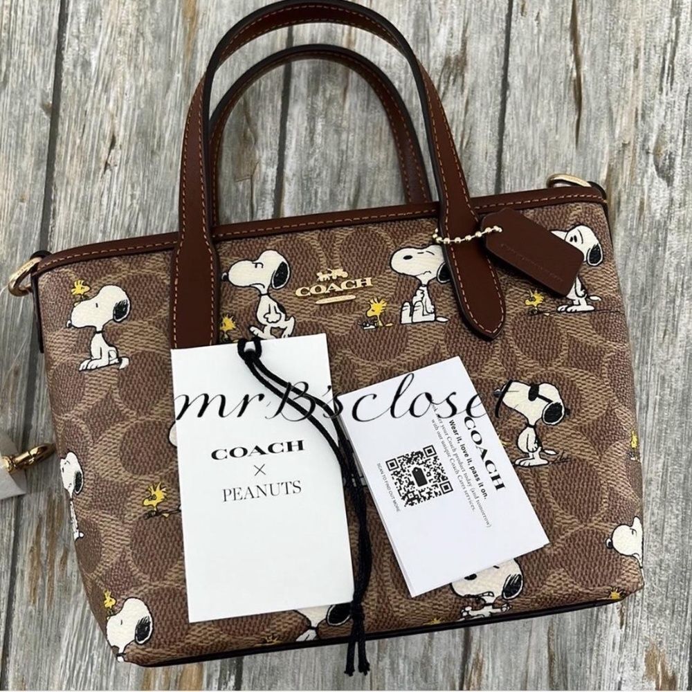 Coach X Peanuts City Mini Tote Bag In Signature Canvas With Snoopy Print Purse - Picture 7 of 8